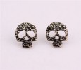  New Fashion Unique Punk Stylre Vintage Bronze Skull Flower Stud Earrings 