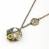  N1148 Vintage Antiqued Lovely Cat Flower Locket Long Chain Necklace Pendant 