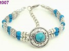  Free P P 1pc Handmade Tibetan Silver Blue Beaded Charm Bracelet T007 