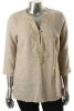  Charter Club New Tan Linen Metallic Embroidered 3 4 Sleeves Tunic Top Shirt XL 