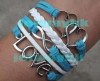  Silver Infinity Heart Love Charms Leather Suede Wrap Bracelet Aqua White 25 