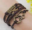  Heart Love Infinity Antique Bronze Wax Cord Leather Cute Bracelet S080 