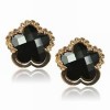  Cool Golden Lucite Resin Floral Diamante Pierced Black Stud Earrings LXS116K02 