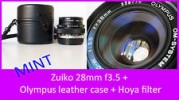  Olympus Zuiko 28mm F3 5 OM Original Case Hoya Filter Prime Minty C Nuevo 