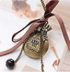  N1237 Retro Style Bow Tie Bronze Bag Rhinestoe Pendant Top Long Chain Necklace 