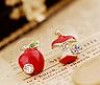  Lady's Red Apple Crystal Cute Vintage Earrings Ear Studs 10mm QD0122 Weight 2G 