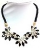  New Design Fashion Jewelry Crystal Flower Black Weave Rope Choker Bib Necklace 