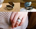  Fashion Charm Gothic Punk Simple Glaze Light Blue Bronze Leaf Wrap Leaves Ring 