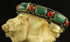  Unique Tibetan Turquoise Coral Vintage Style 925 Silver Cuff Bracelet 36 Grams 