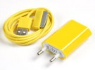  2in1 EU Plug Wall Charger Adapter USB Data Sync Cable for IPHONE1 23 4 4S Yellow 