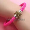  Leather Wrap Wristband Cuff Magnetic Gold Rhinestone Buckle Bracelet Bangle GQB3 