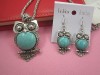  Personalidad de Plata Tibetana Turquesa Joya Búho Aretes Collar N04 