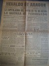  Periódico 15 de Agosto de 1945 Capitulación de Japón Heraldo de Aragón 