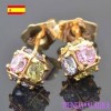  Pendientes Circonitas Multicolor Oro Rosa 9K Gold Filled 